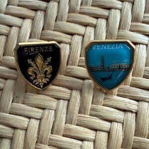 Firenze and Venezia Gold-Tone Shield Brooches - Blue and Black